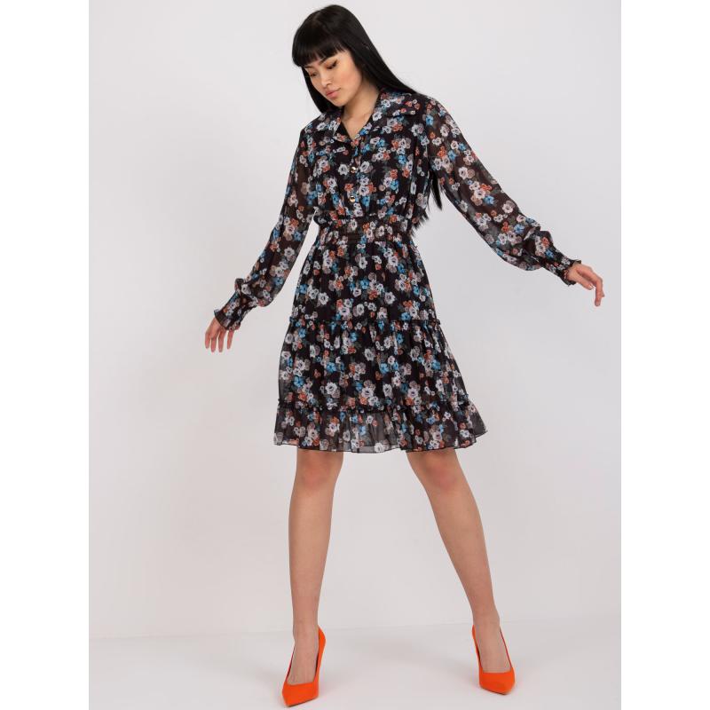 Női nyomtatott fodros ruha LADY fekete