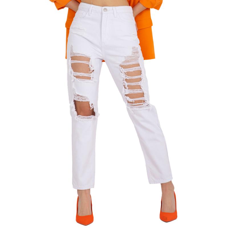 Dámske džínsy s dierami VIOLAY white