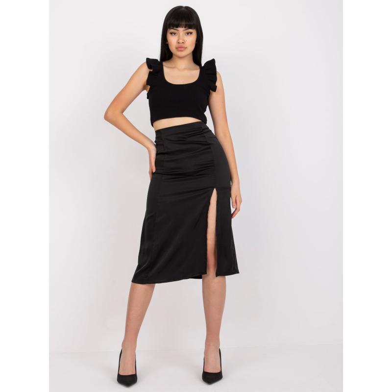 Női midi szoknya résszel RUE PARIS fekete
