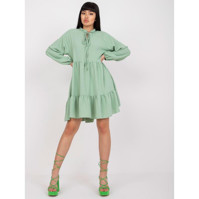 Dámské šaty v boho stylu s volánem ADELYNA světle zelené 