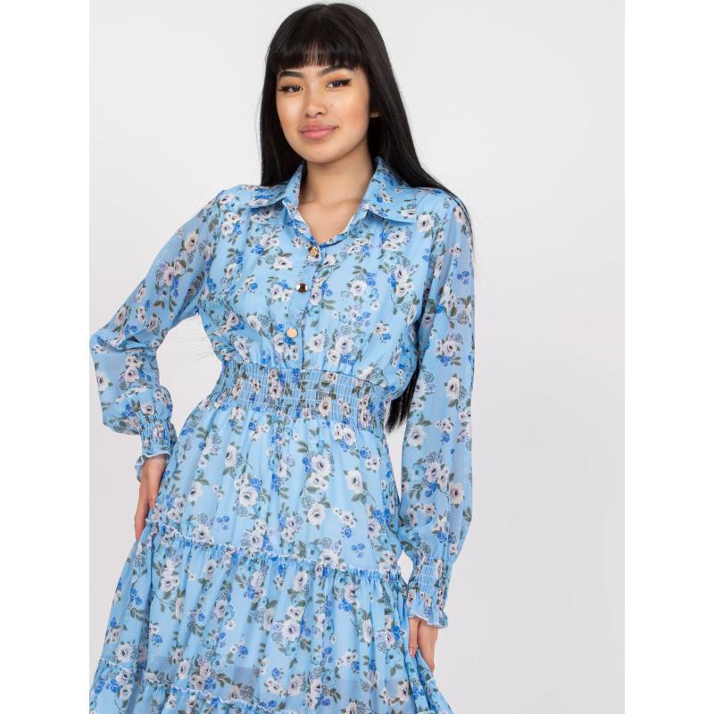 Dámské šaty s potiskem květin a límcem mini KRISHA modré 
