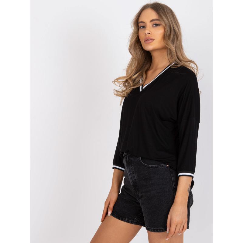 Dámská halenka volného střihu pro každodenní nošení s 3/4 rukávy černá 