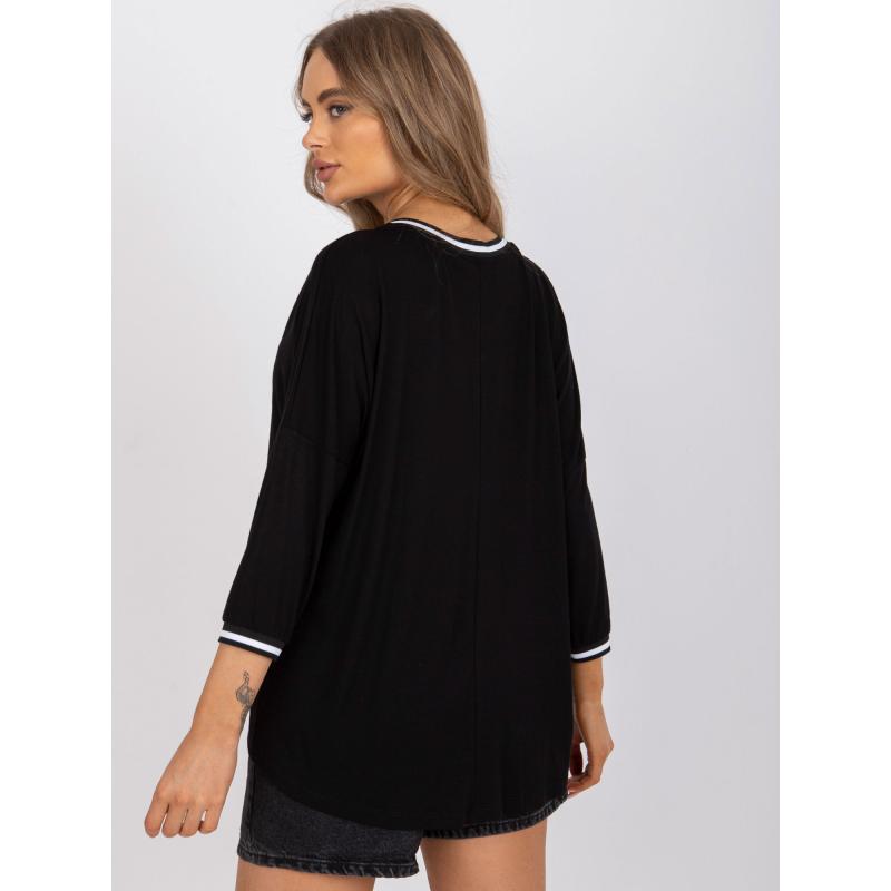 Dámská halenka volného střihu pro každodenní nošení s 3/4 rukávy černá 