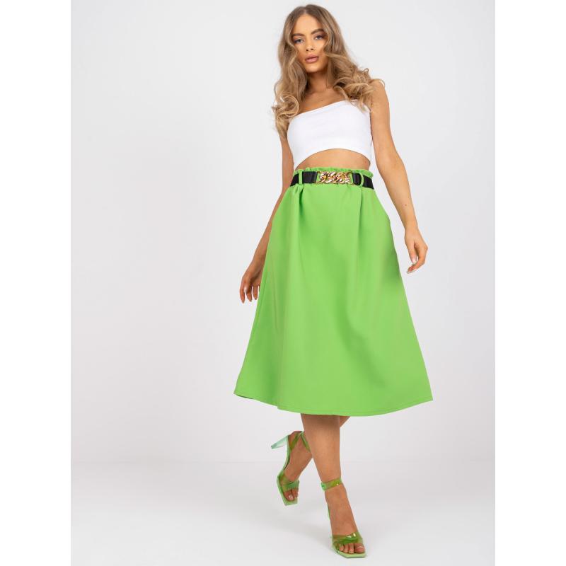 Dámská sukně s elastickým pasem midi trapézová VIA světle zelená  