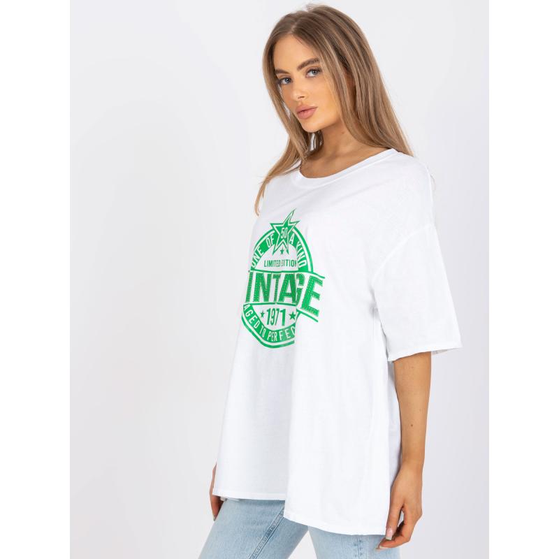 Dámske nadrozmerné tričko s nášivkou BRETA bielo-zelené