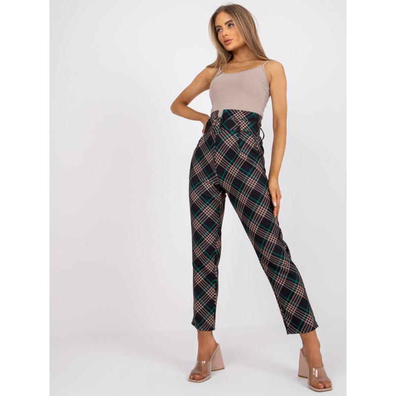 Női kockás nadrág TILDA fekete-zöld