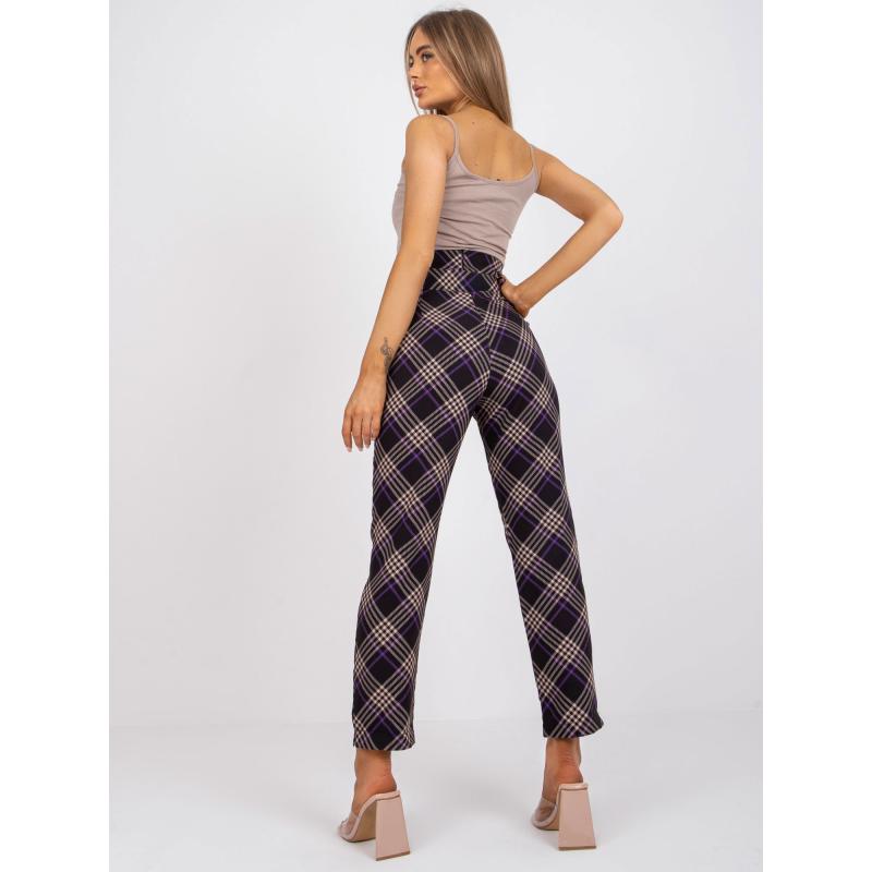 Női magas derekú kockás nadrág KELLY fekete és lila