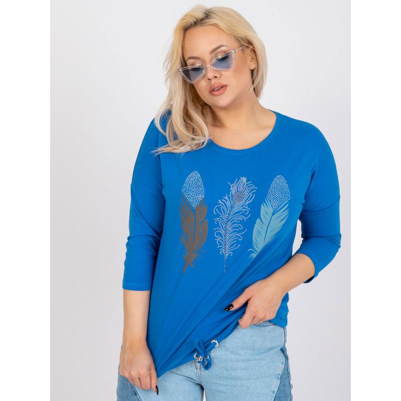 Dámska blúzka s potlačou a aplikáciou plus size LEAT tmavomodrá
