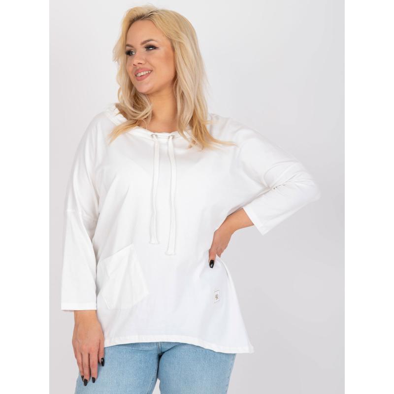 Dámska bavlnená blúzka plus size s vreckami BASE ecru