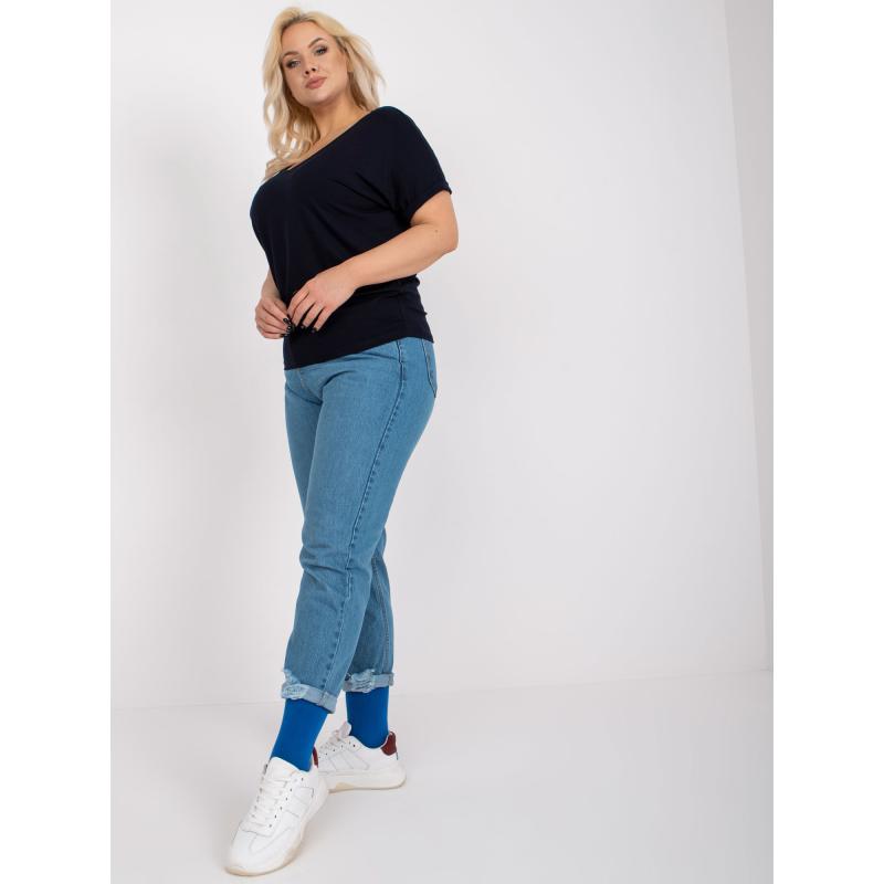 Dámska viskózna blúzka s krátkymi rukávmi plus size DINA navy blue