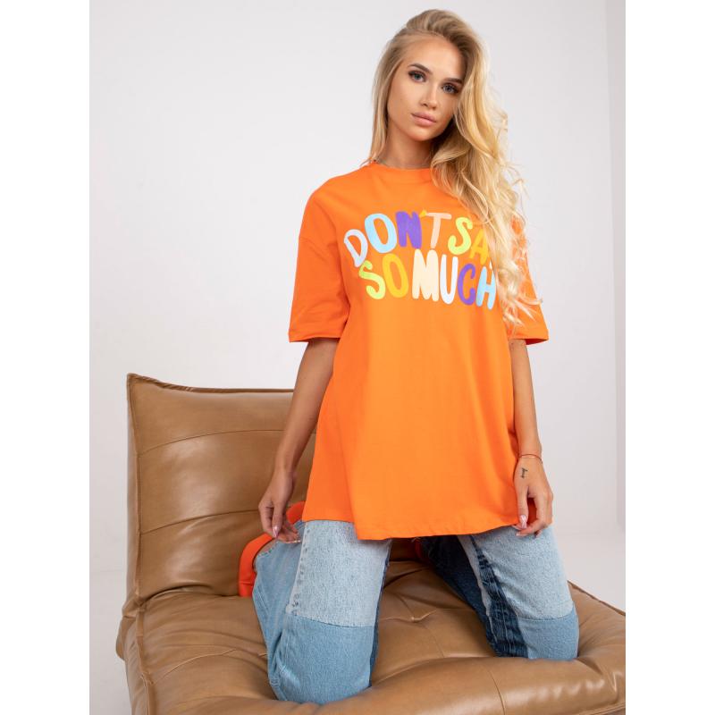 Női nyomtatott kerek nyakú pamut póló INFIA narancssárga