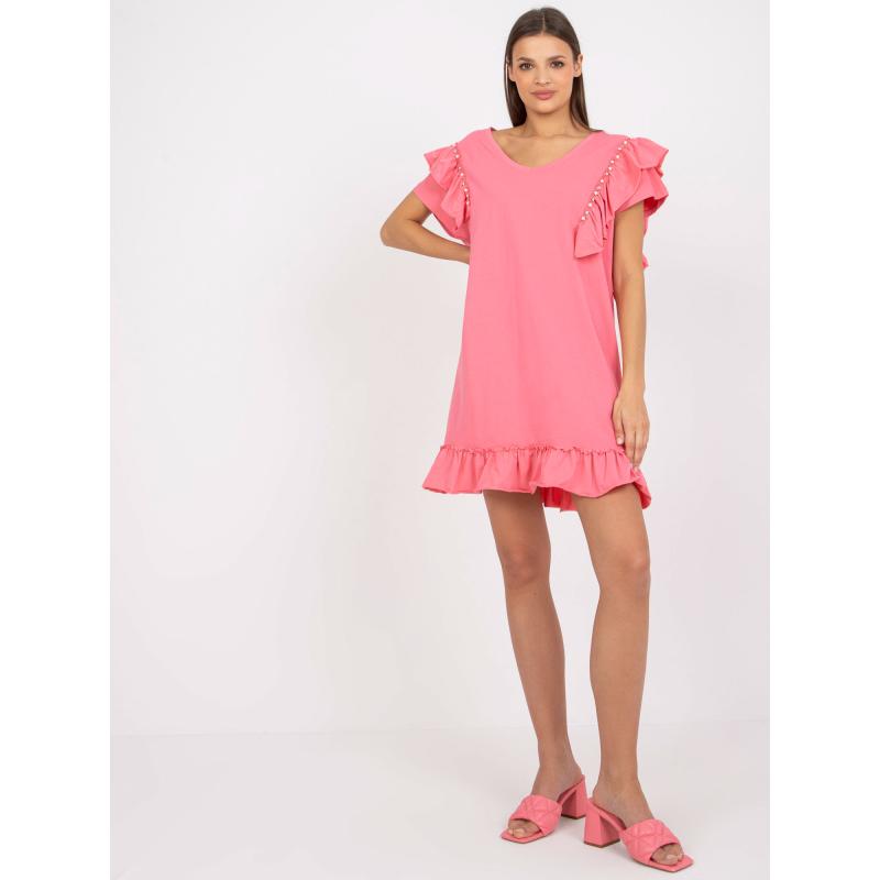 Dámske volánové šaty s aplikáciou KELL ružové