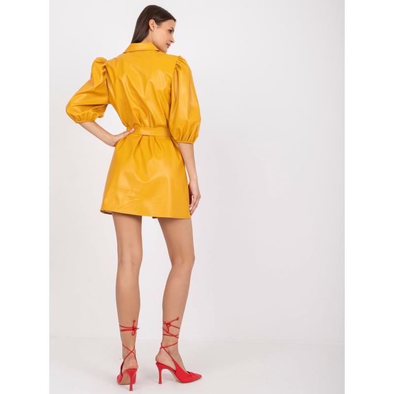 Dámské šaty z ekologické kůže KELL žluté  