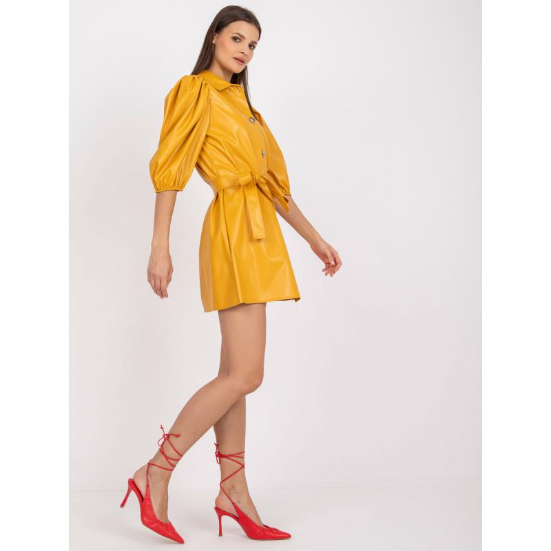 Dámské šaty z ekologické kůže KELL žluté  