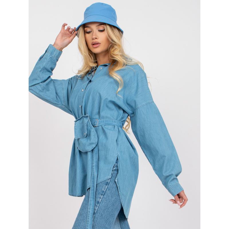 Női oversize hosszú pamut póló RUE PARIS kék