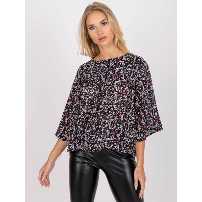 Női laza szabású blúz virágmintával ZULUNA Fekete