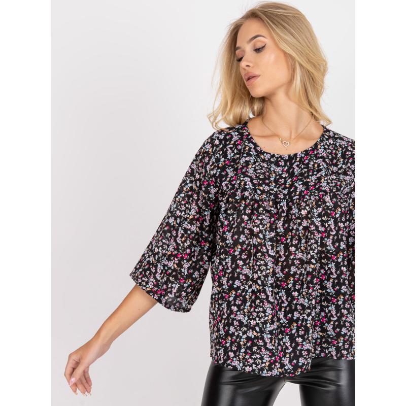 Női laza szabású blúz virágmintával ZULUNA Fekete