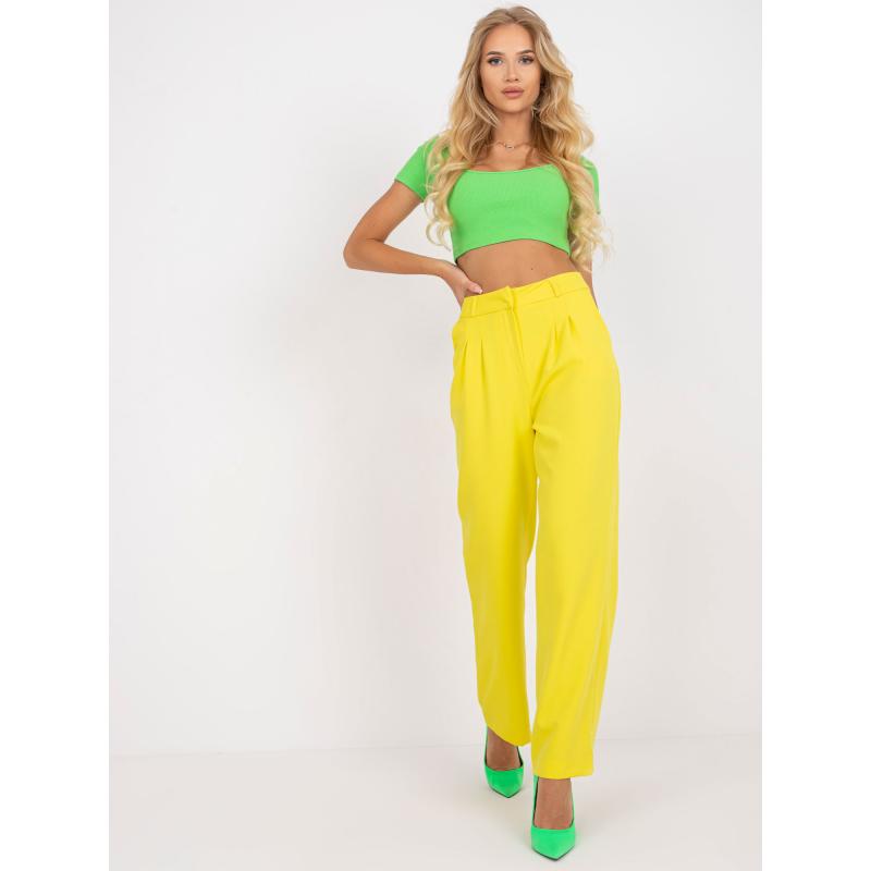 Dámske nohavice s vysokým pásom RUE PARIS žltá