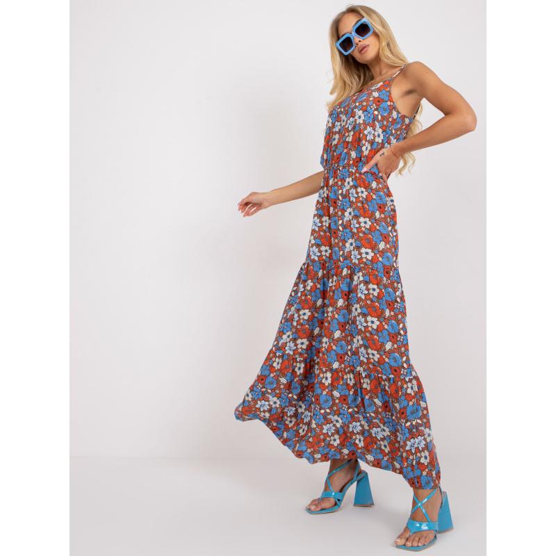 Női virágos pántos maxi ruha SUBLEVEL barna