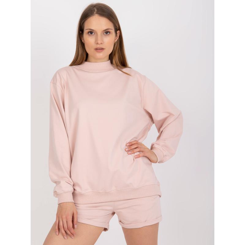 Női pamut pulóver BASIC világos rózsaszínű