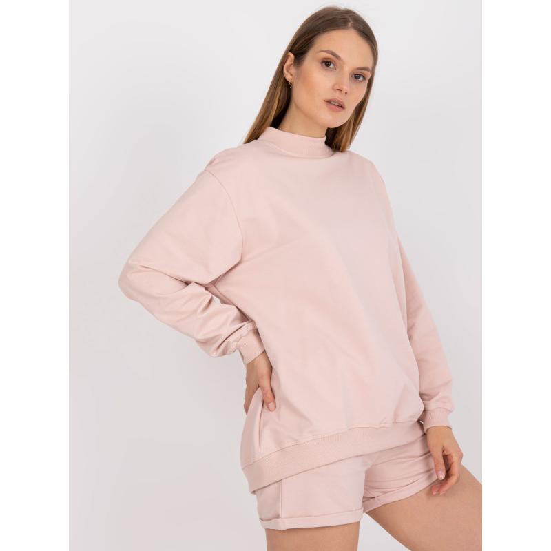 Női pamut pulóver BASIC világos rózsaszínű