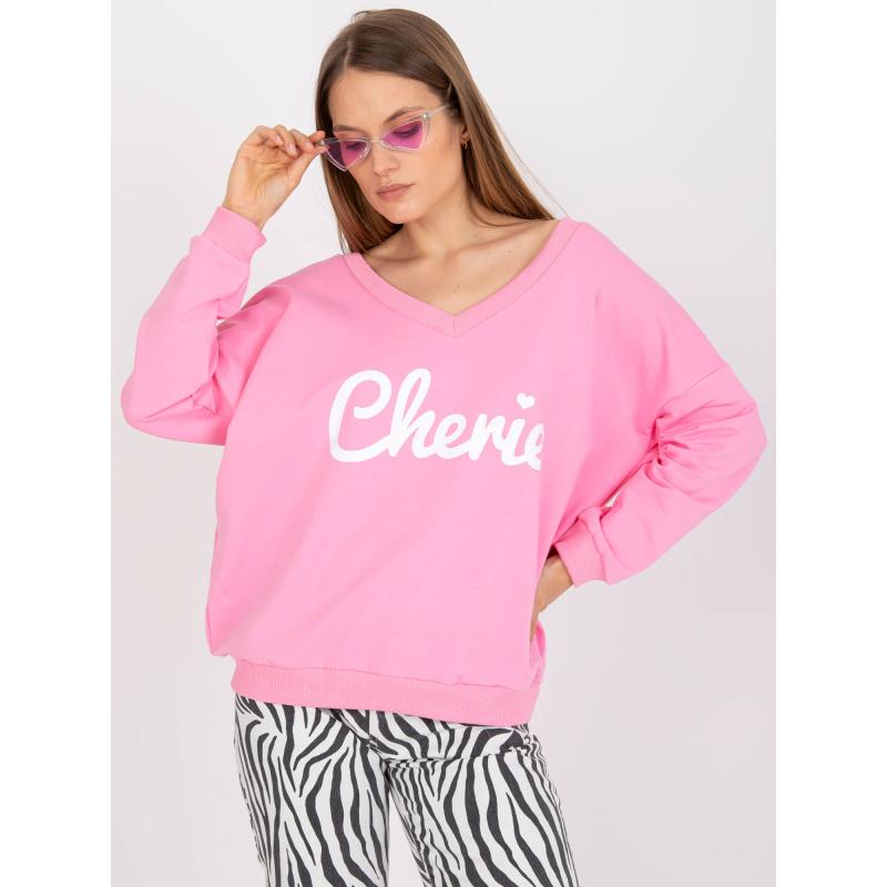 Női nyomtatott laza szabású pulóver CUT rózsaszín és fehér