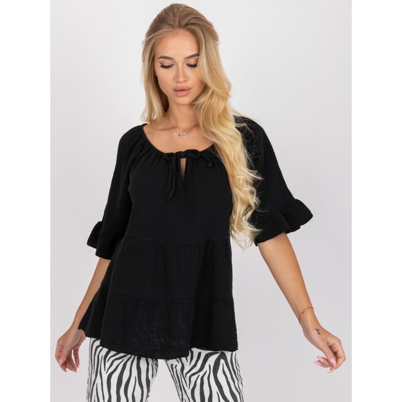 Dámská halenka pro každodenní nošení s kosticemi ve výstřihu OCH BELLA černá 