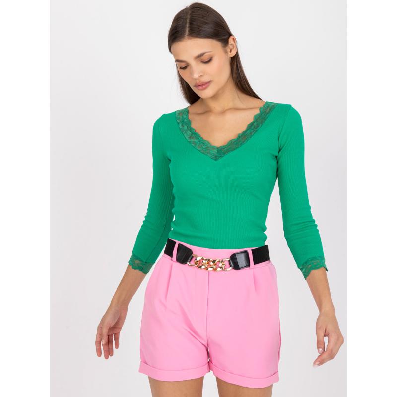 Női bordázott csipkeblúz RUE PARIS sötétzöld