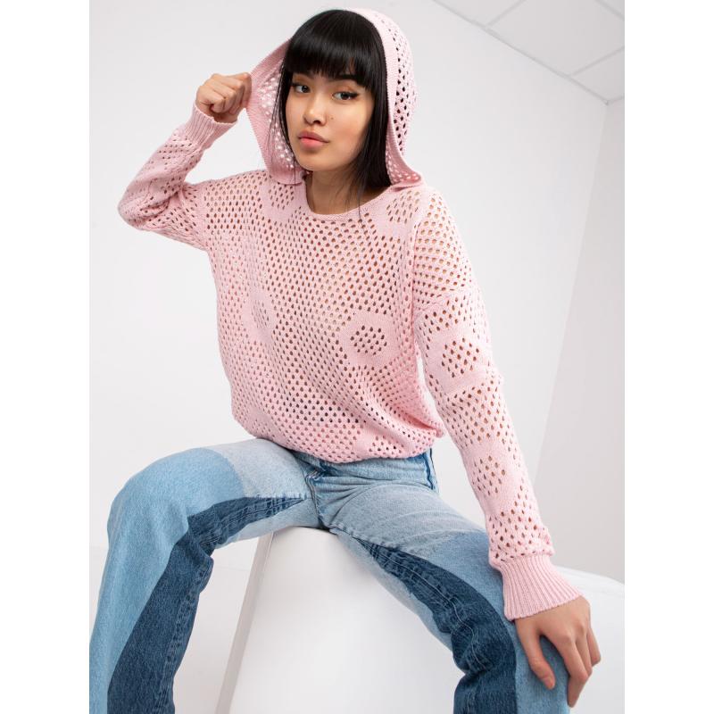 Dámský svetr s prolamovaným vzorem RUE PARIS světle růžový 