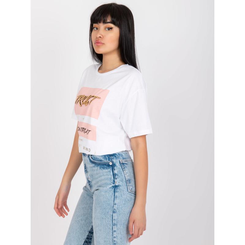Dámske nadrozmerné tričko s nášivkou a potlačou OVER biele