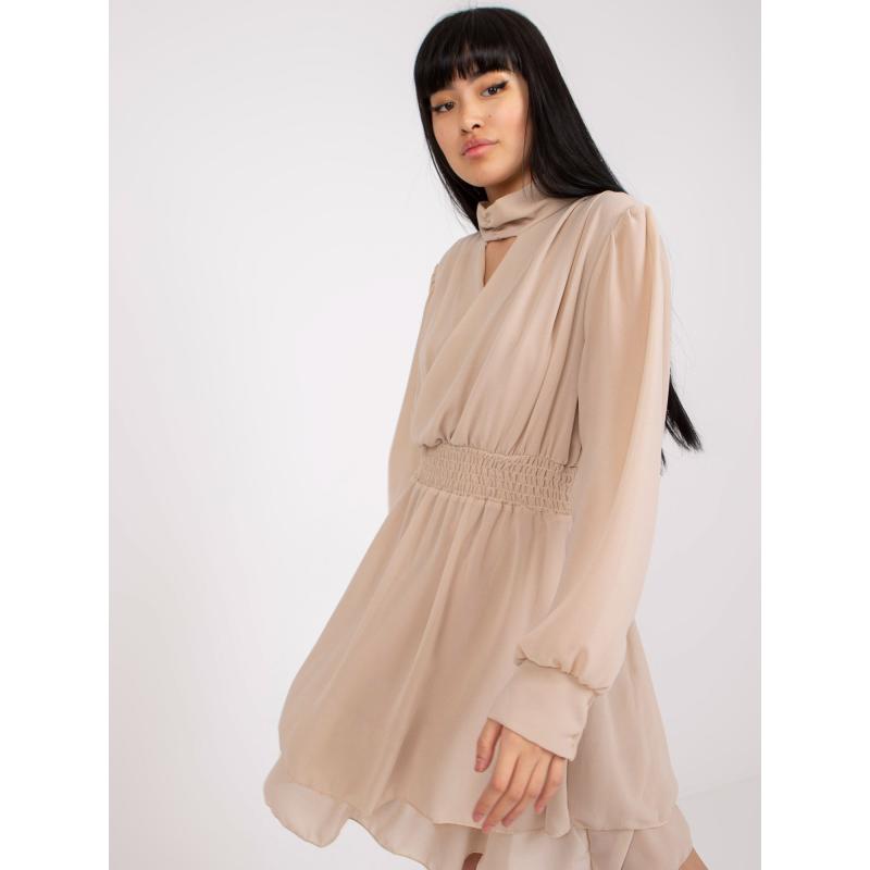 Dámske mini koktejlové šaty OCH BELLA béžové