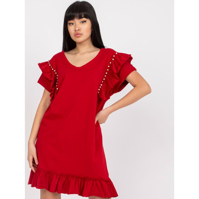 Dámské šaty s volánem bavlněné mini SHARRON bordó  