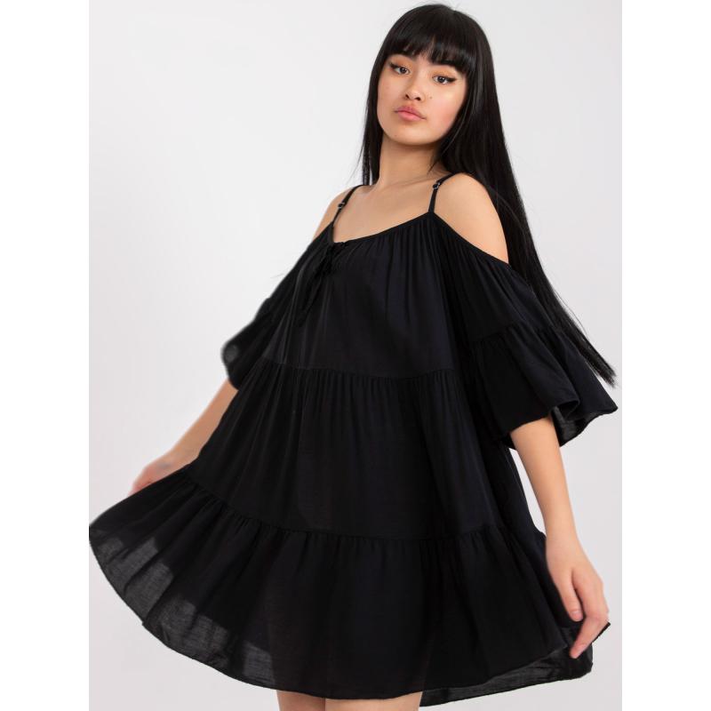 Női fodros nyakkivágású ruha Veronique OCH BELLA fekete