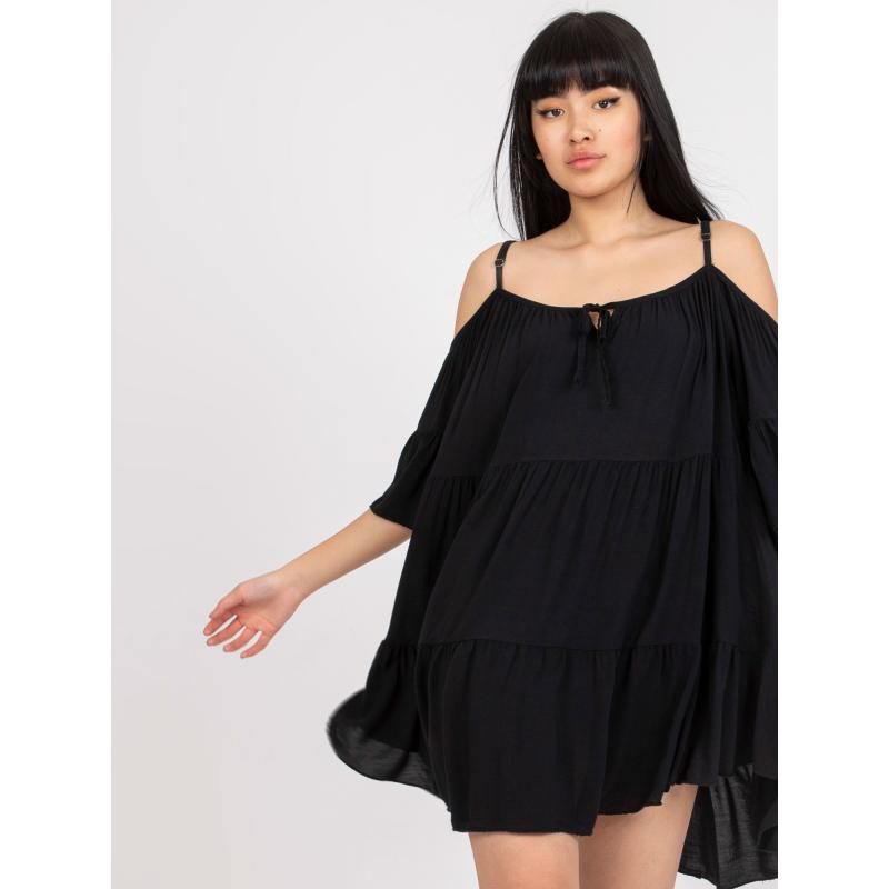 Női fodros nyakkivágású ruha Veronique OCH BELLA fekete