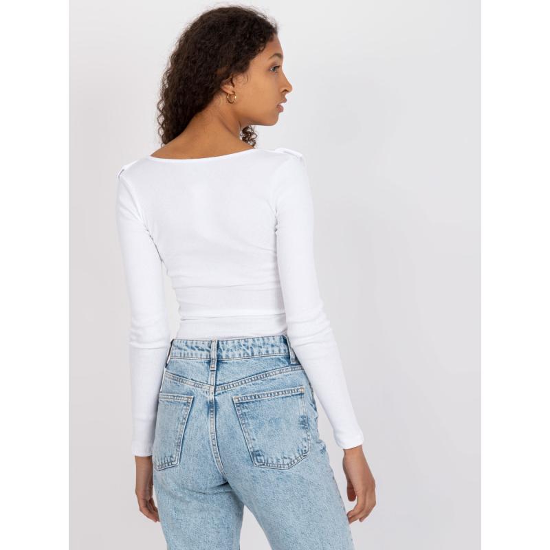 Dámská halenka s výstřihem do V žebrovaná RUE PARIS bílá  