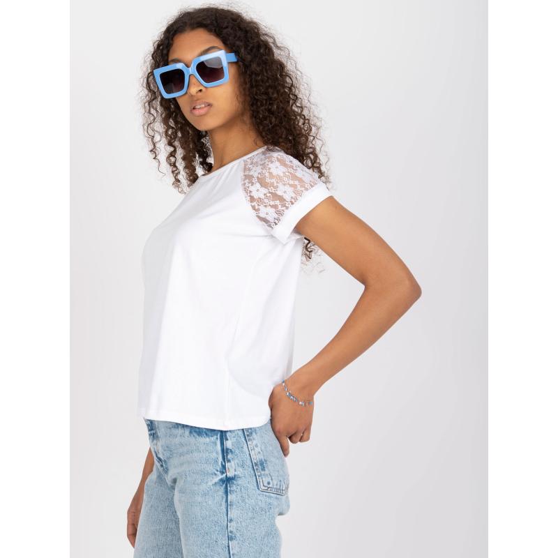 Női pamut blúz csipkével RUE PARIS fehér