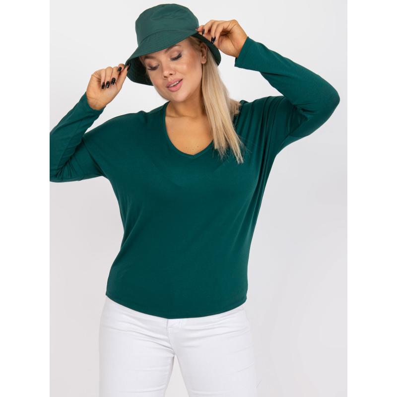 Női V-nyakú egyszínű plus size blúz ELISA sötétzöld