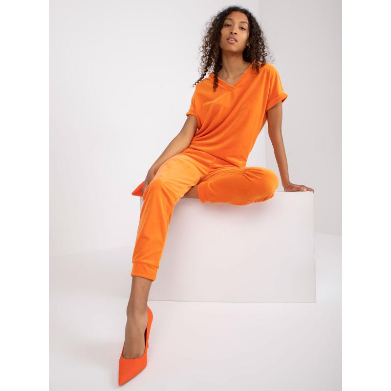 Dámská souprava velurová s výstřihem do V RUE PARIS oranžová 