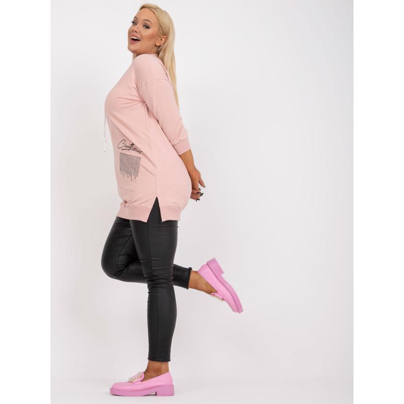 Női nyitott nyakkivágású pamut tunika plus size SYLVANIE rózsaszínű