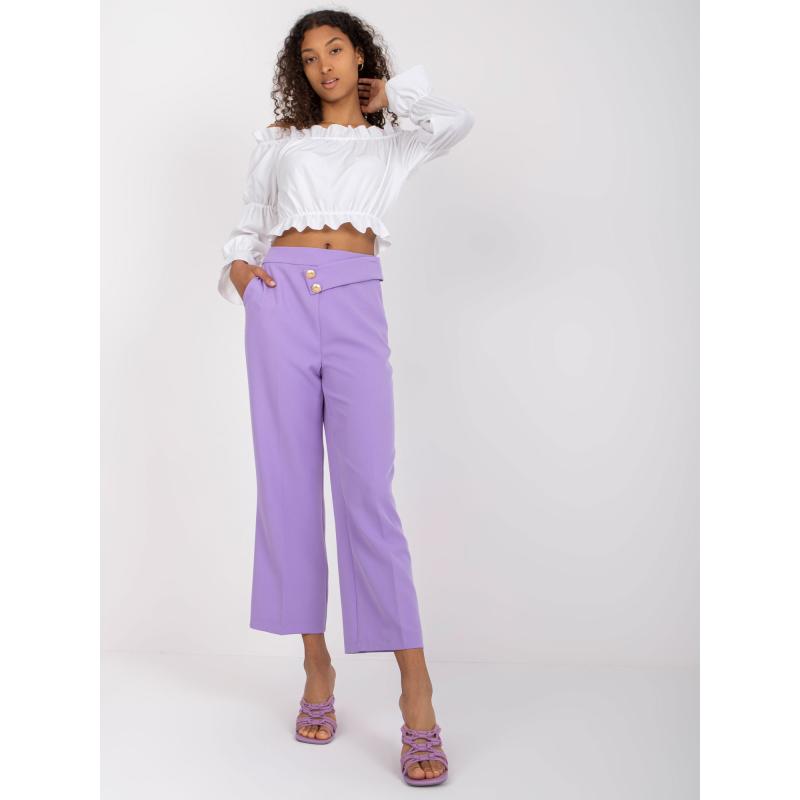 Dámské kalhoty s širokými nohavicemi z látky RUE PARIS fialové 