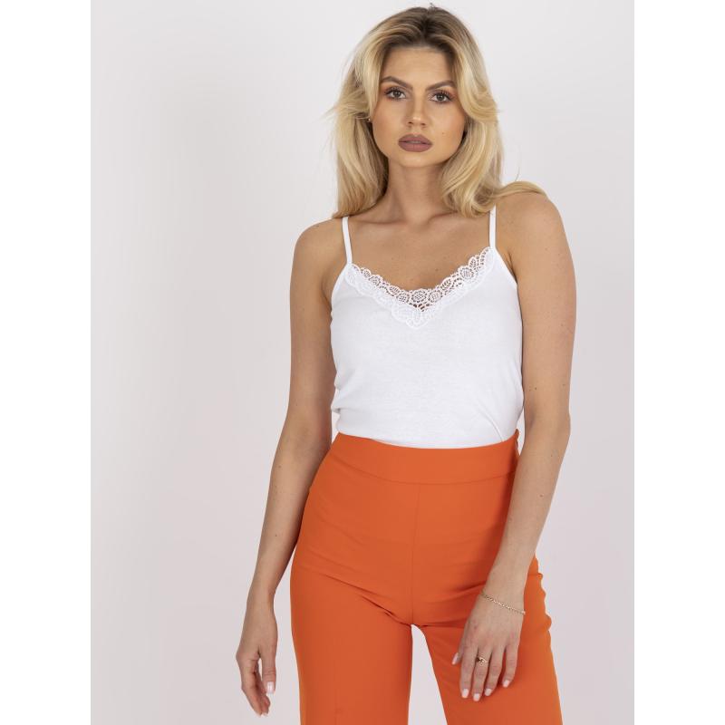 Dámský top bavlněný s krajkovým lemem BURN bílý 