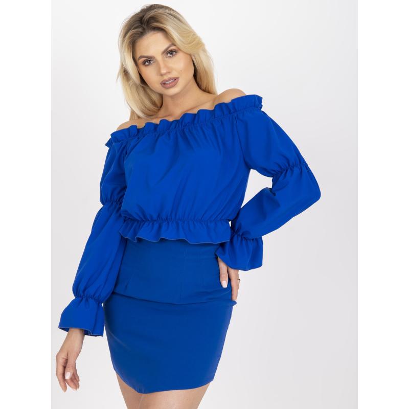 Dámská halenka s otevřenými rameny RUE PARIS kobaltově modrá 