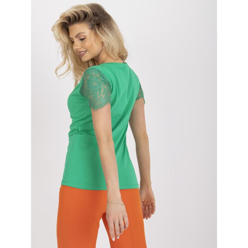 Dámská halenka s krajkovými rukávy RUE PARIS tmavě zelená 