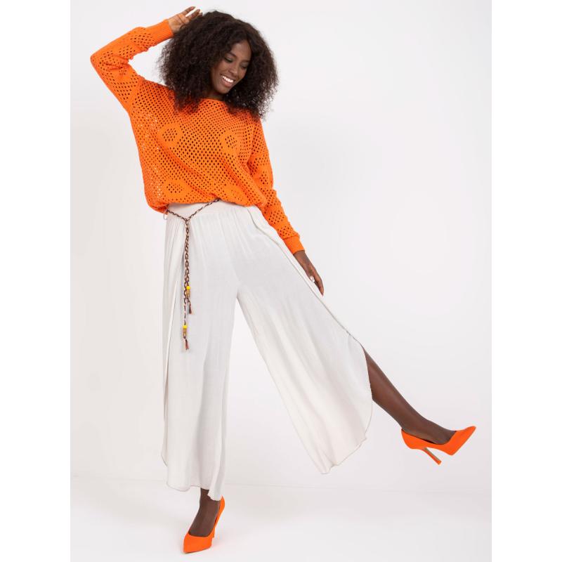 Dámské kalhoty s širokými nohavicemi a rozparky OCH BELLA béžové 