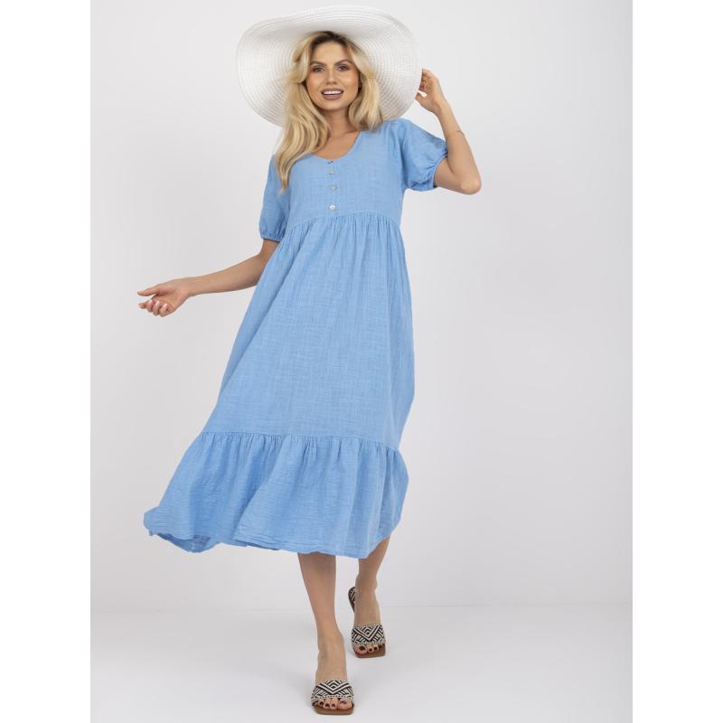 Dámské šaty s volánkem a krátkými rukávy midi OCH BELLA světle modré  