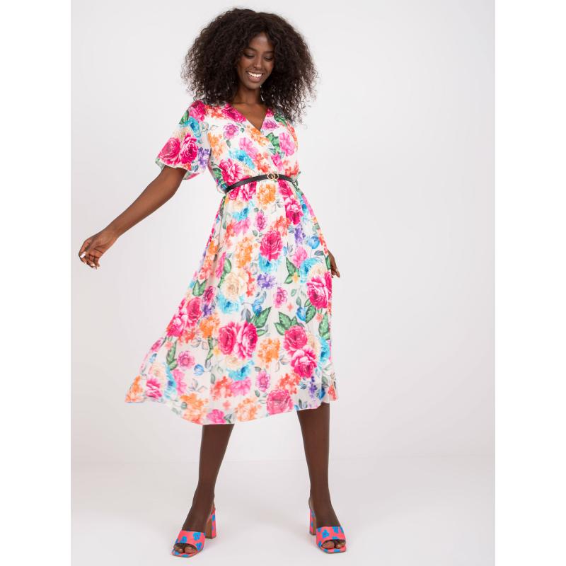 Női virágmintás ruha övvel WILA világos bézs színben