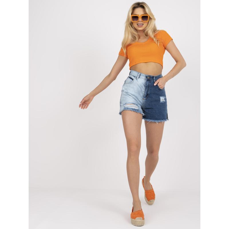 Dámské šortky s vysokým pasem RUE PARIS modré 