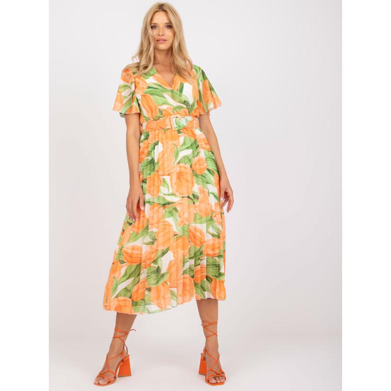 Dámské šaty s květinami PIPER oranžové a zelené 