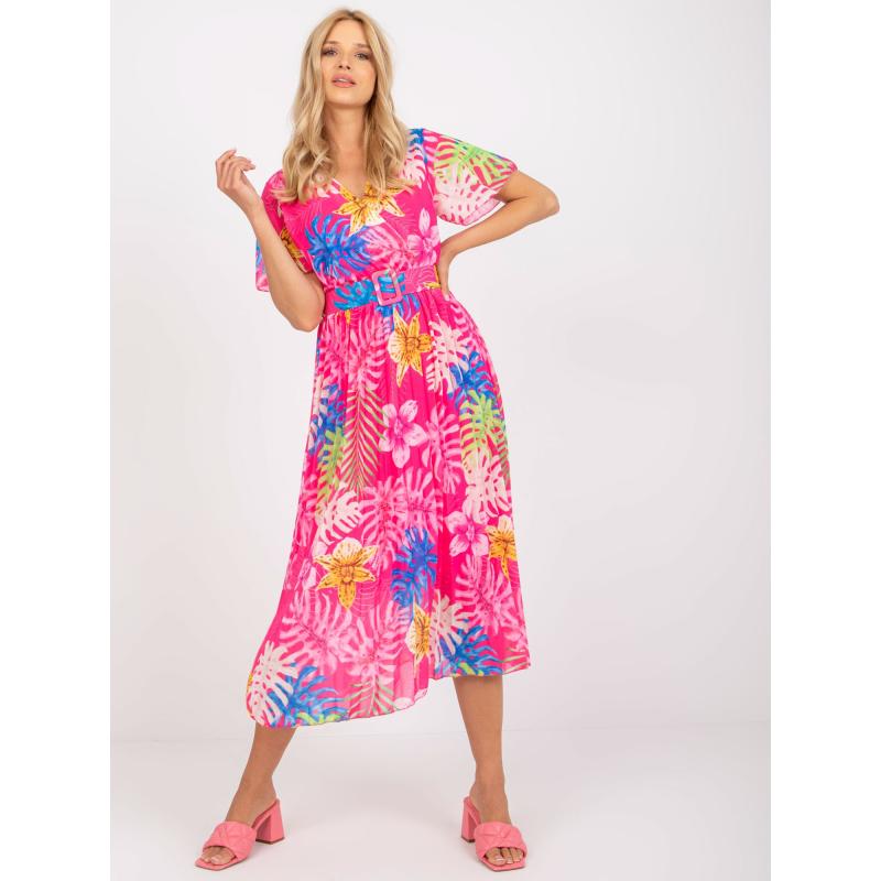 Dámské šaty s potisky plisované midi IDEA růžové 