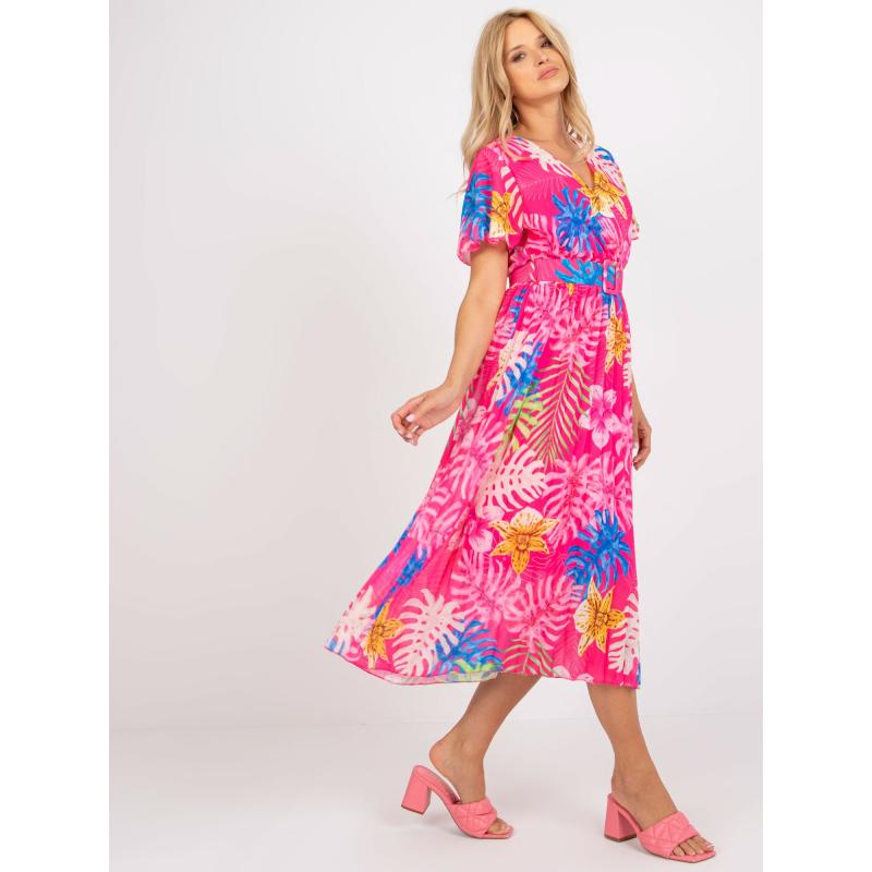 Dámské šaty s potisky plisované midi IDEA růžové 
